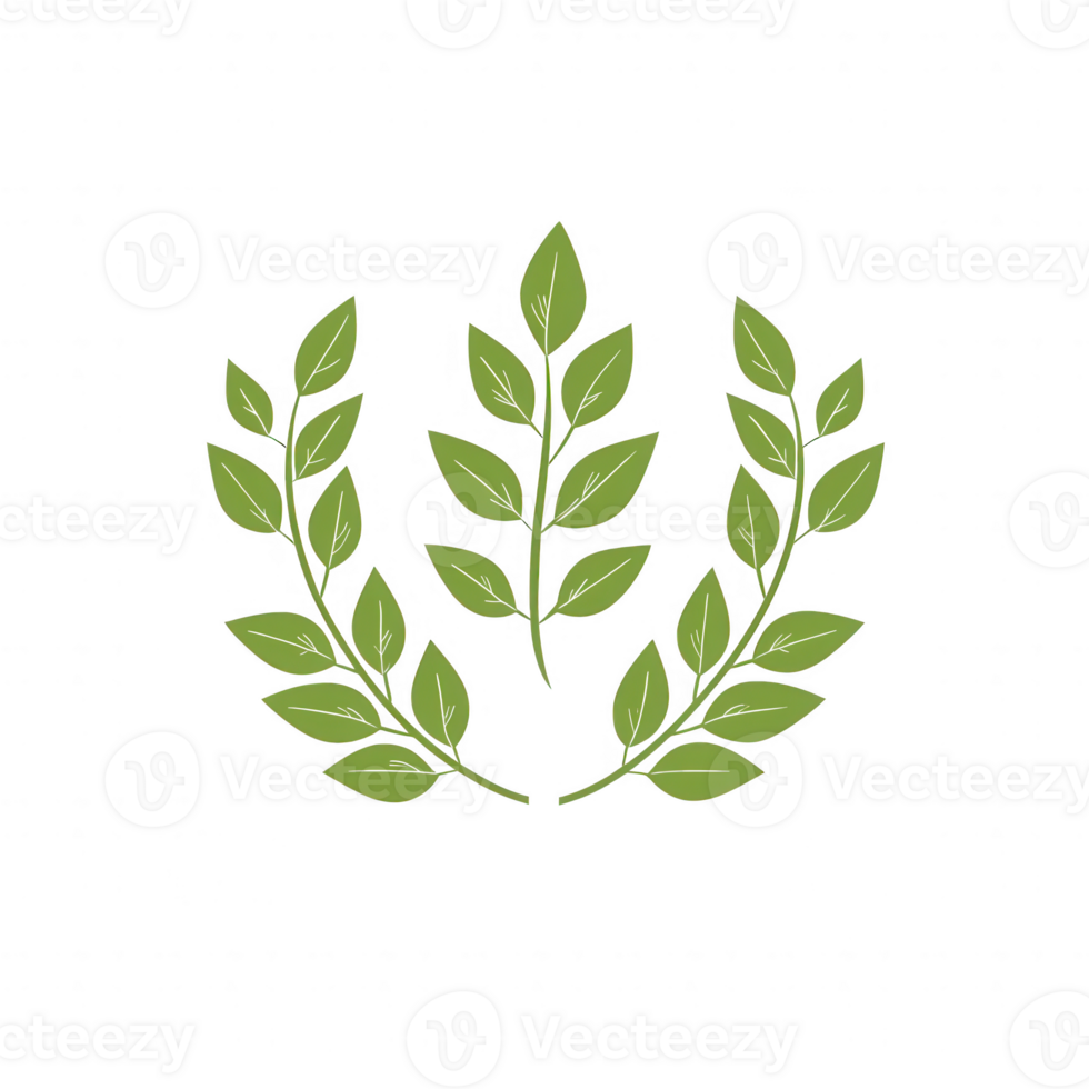 A graphic representation of green leaves forming a decorative wreath design. png