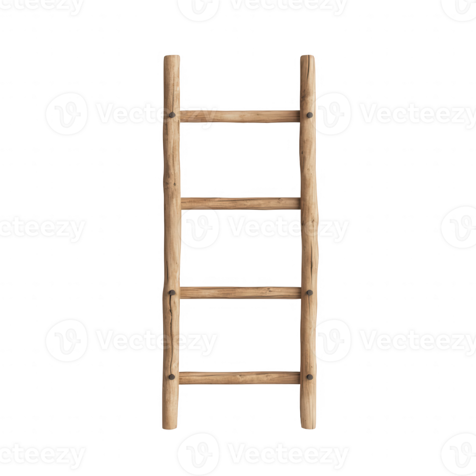 A rustic wooden ladder against a plain background, ideal for various design projects. png