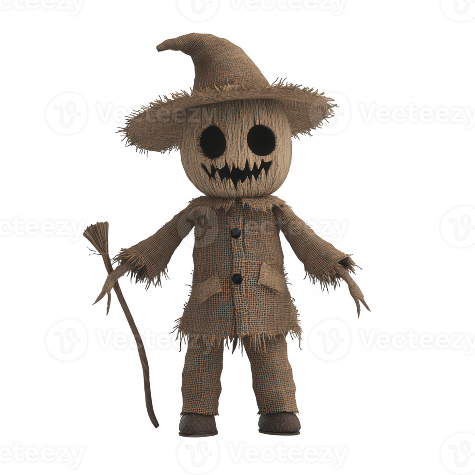 A spooky scarecrow figure with a friendly demeanor perfect for Halloween decorations. png