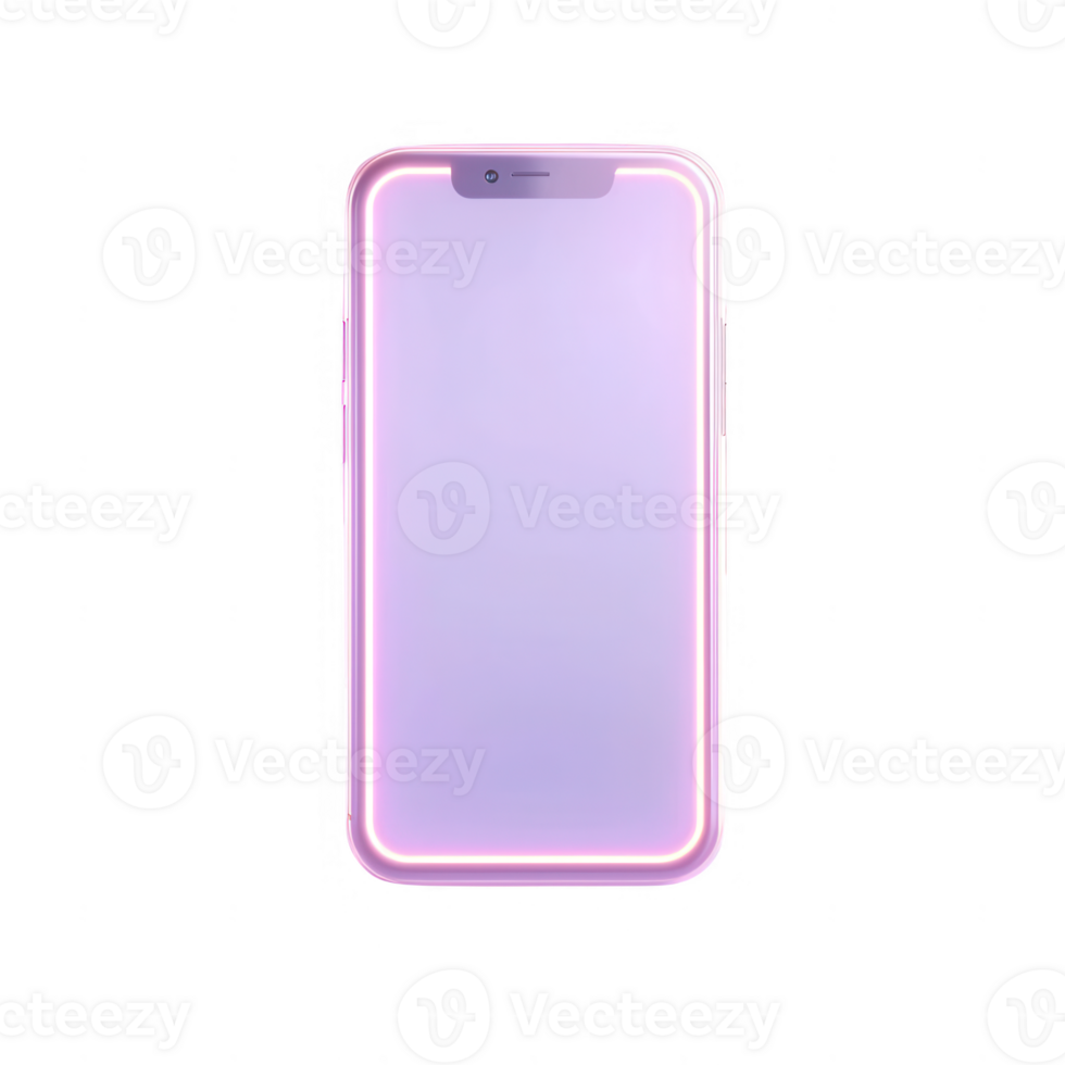A sleek smartphone with a vibrant purple glow, perfect for modern digital life. png