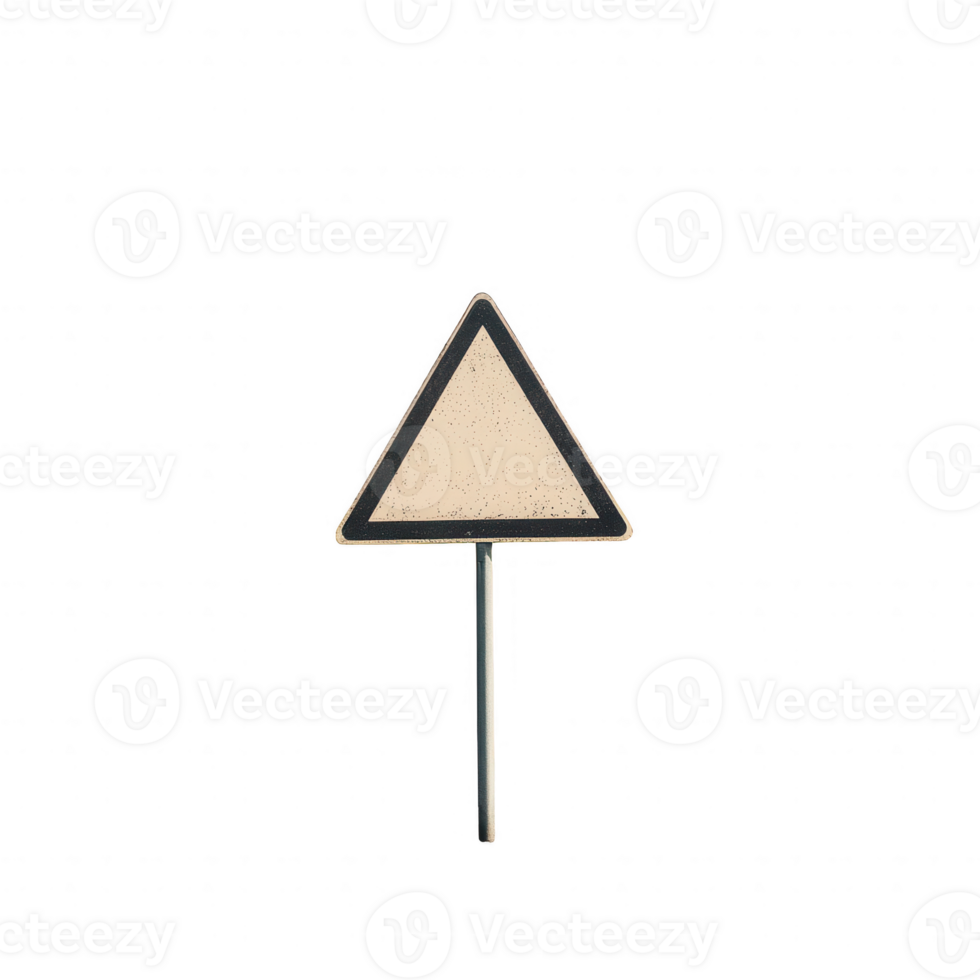 A simple triangular sign with a textured surface and a minimalistic design. png