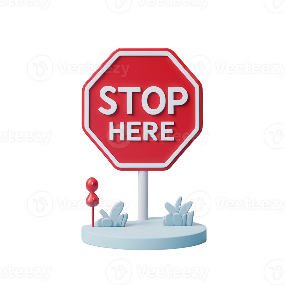 A vibrant 3D stop sign indicating to stop at this location. png