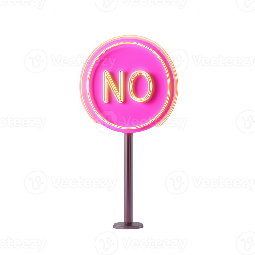 A vibrant neon sign displaying the word 'NO' in pink, symbolizing rejection or refusal. png