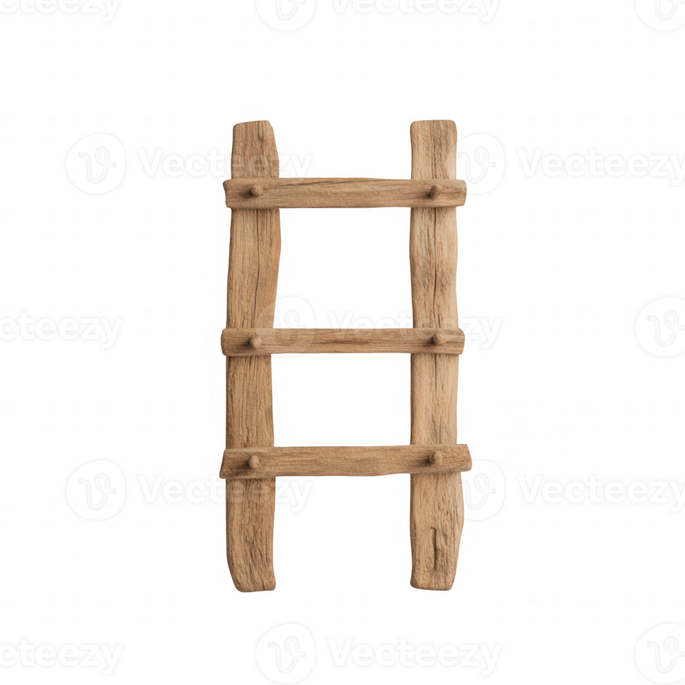 A simple wooden ladder hanging on a wall, perfect for decoration or rustic themes. png