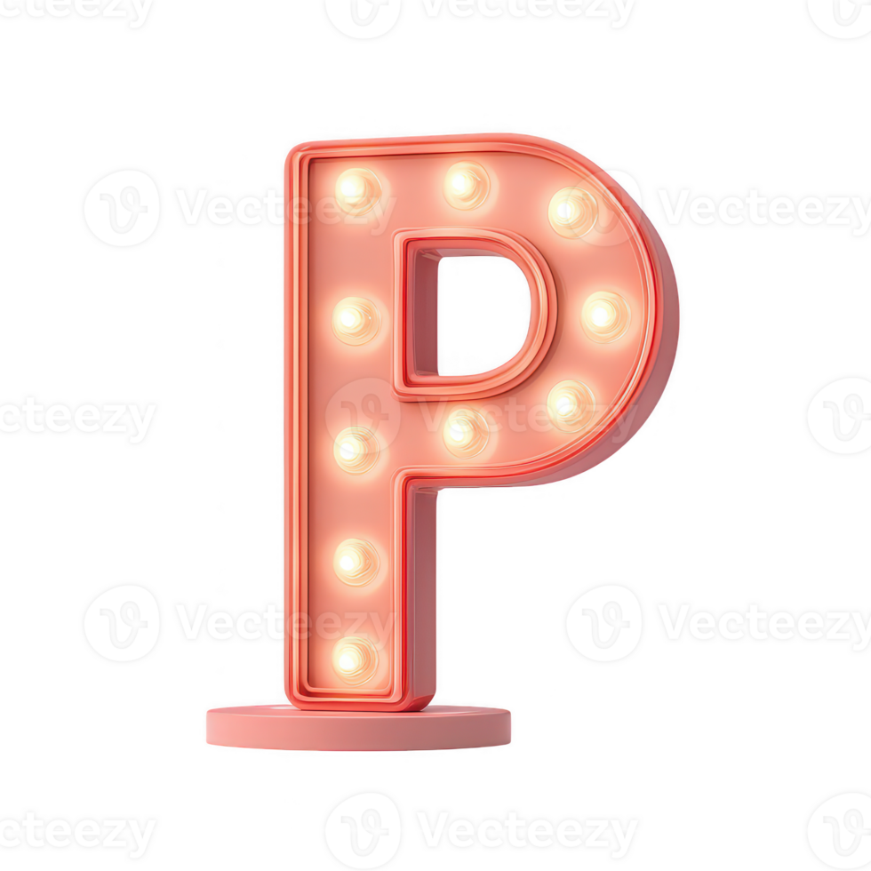 A vibrant, illuminated letter 'P' in a playful design with bright lights. png