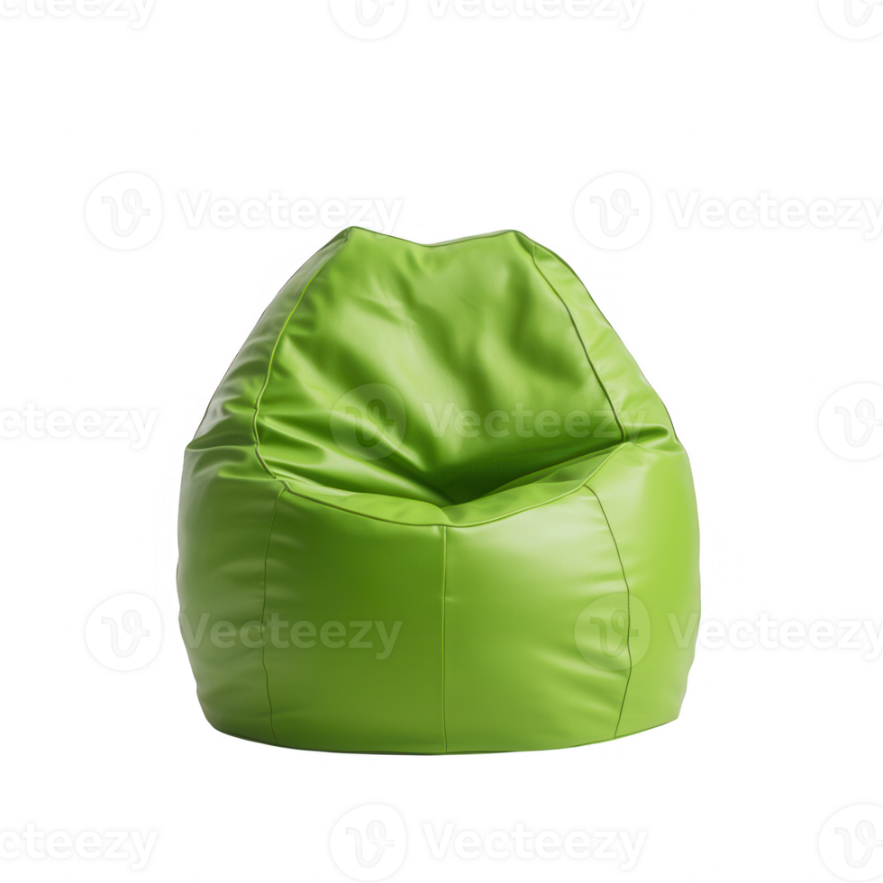 A vibrant green bean bag chair perfect for relaxation and casual seating. png