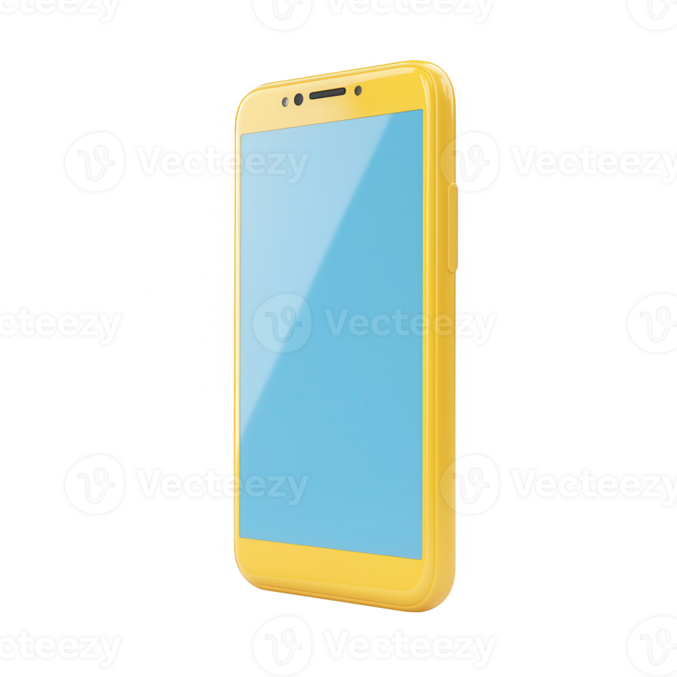 Bright yellow smartphone showcasing modern design and vibrant touch screen display. png