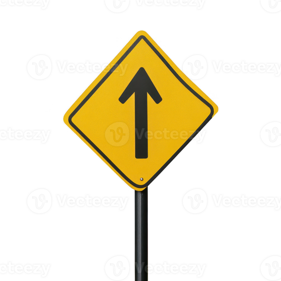 Bold yellow traffic sign indicating forward direction, clear guidance for drivers. png
