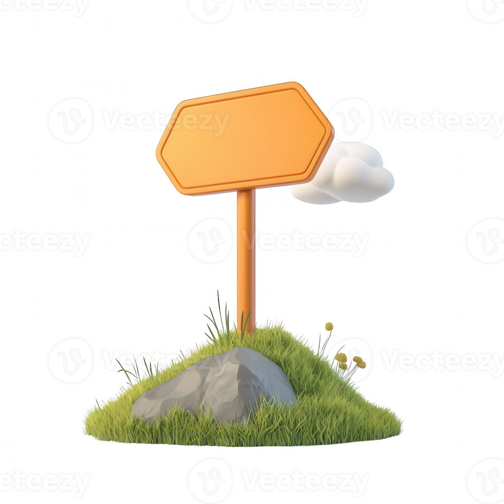 An empty signpost on a grassy hill, ideal for various graphic and design projects. png