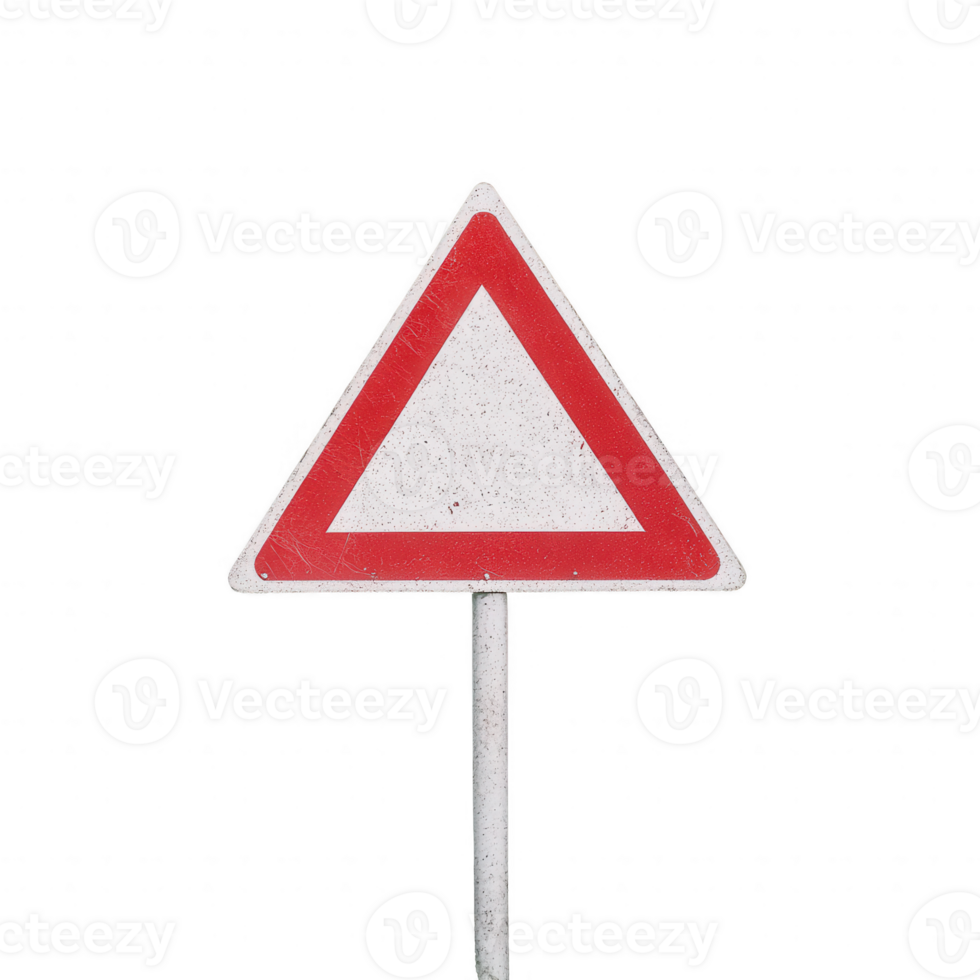 A weathered triangular road sign indicating caution or warning for drivers. png