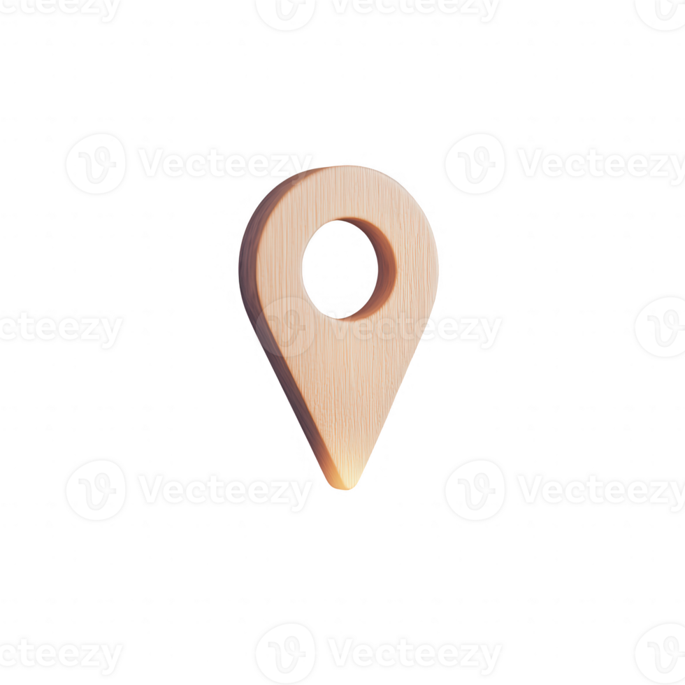 A wooden location pin symbolizing navigation and exploration in digital maps. png
