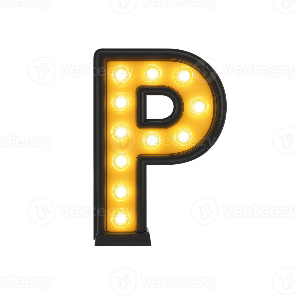 Bright neon letter 'P' light sign for artistic and advertising designs. png