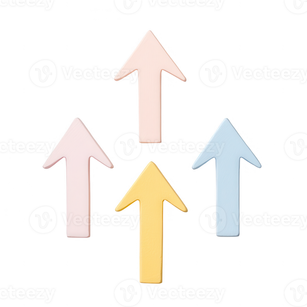 Colorful arrows pointing upwards, symbolizing growth and progress in design. png