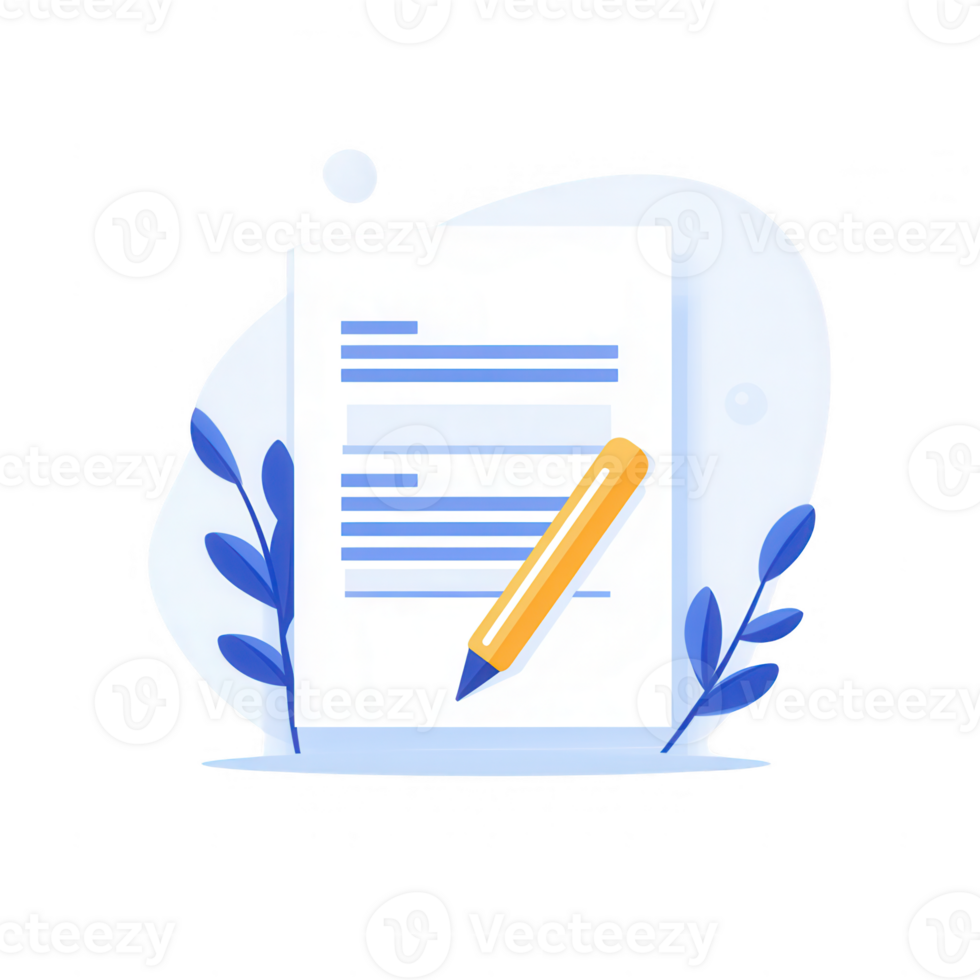 Illustration of a document with a pencil in a creative and modern style. png