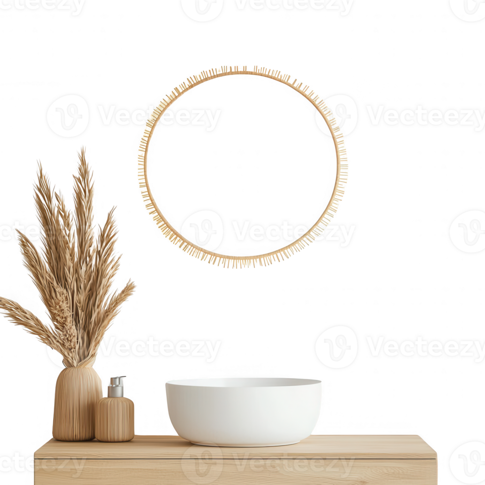 Minimalist decor featuring natural elements in a modern space. png