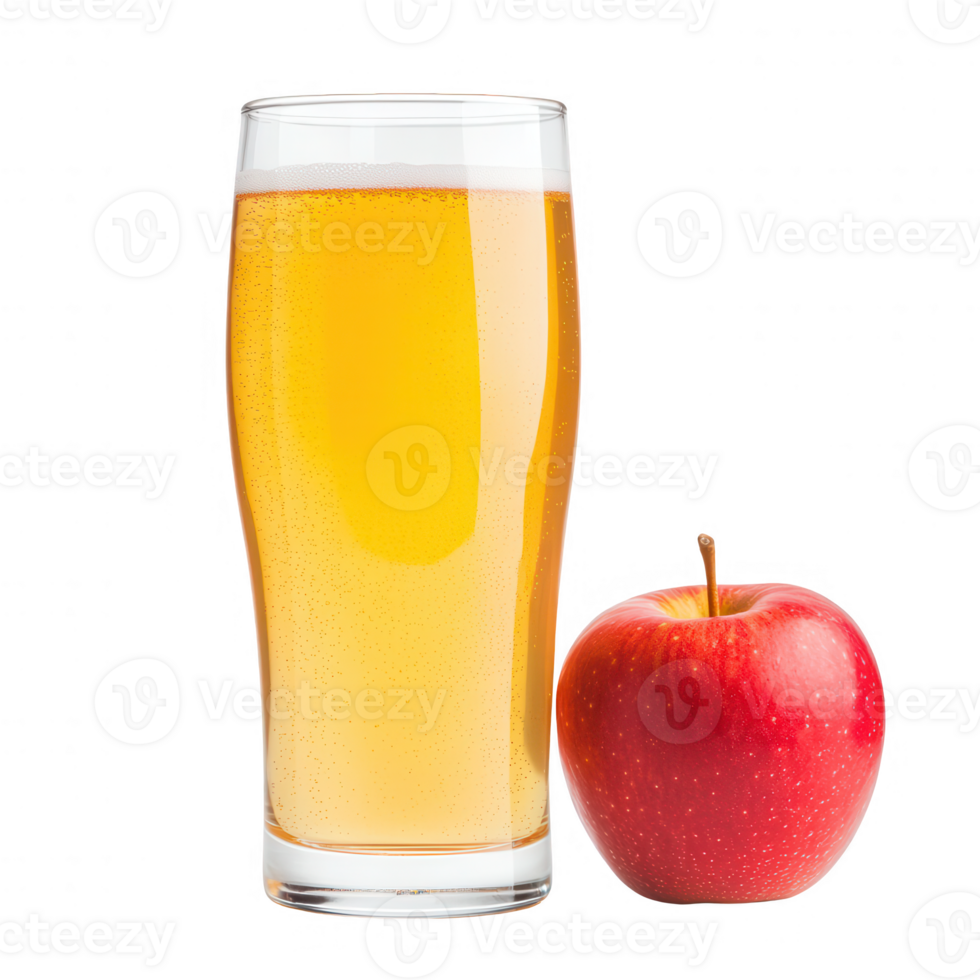 Fresh apple next to a glass of golden beverage, representing crispness and refreshment. png