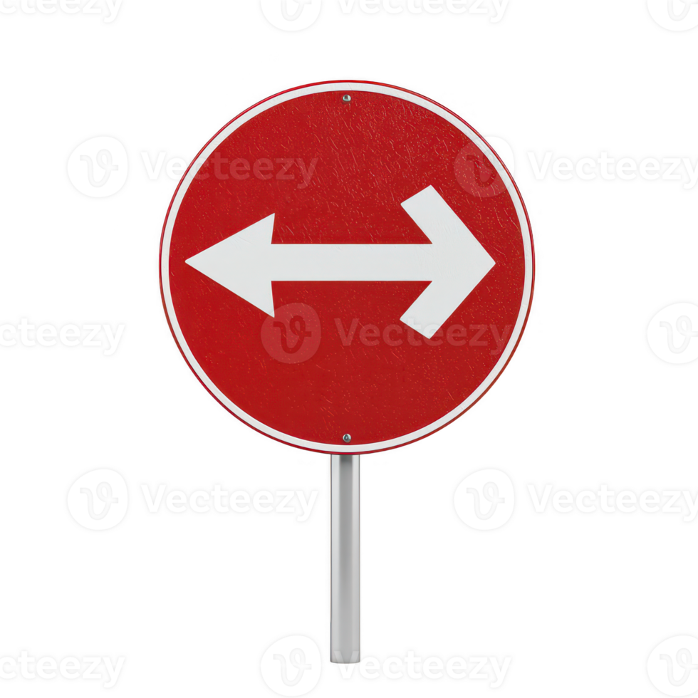 Red circular traffic sign indicating left or right turn options for drivers. png