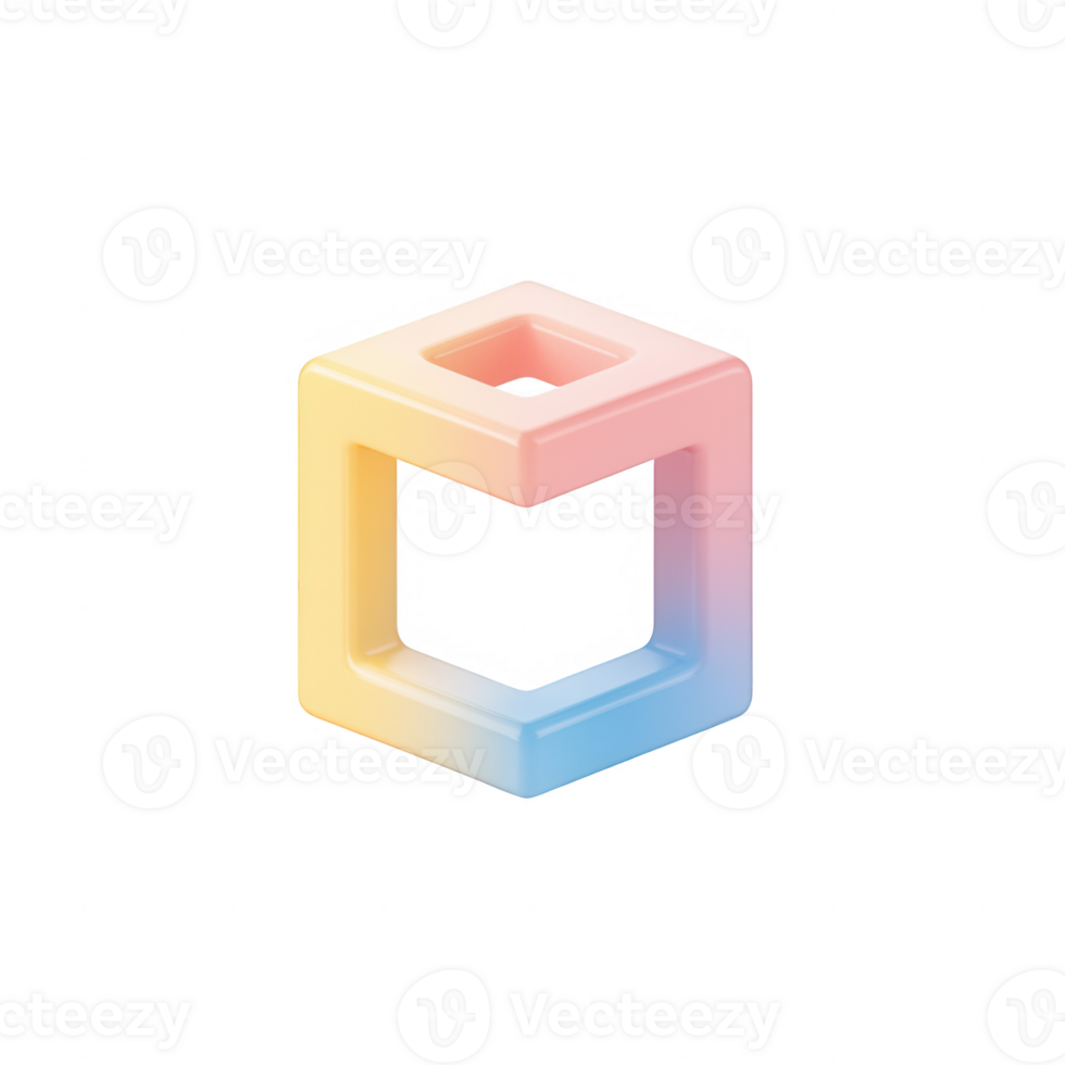Stylized 3D geometric cube shape with a gradient color effect on a clean background. png