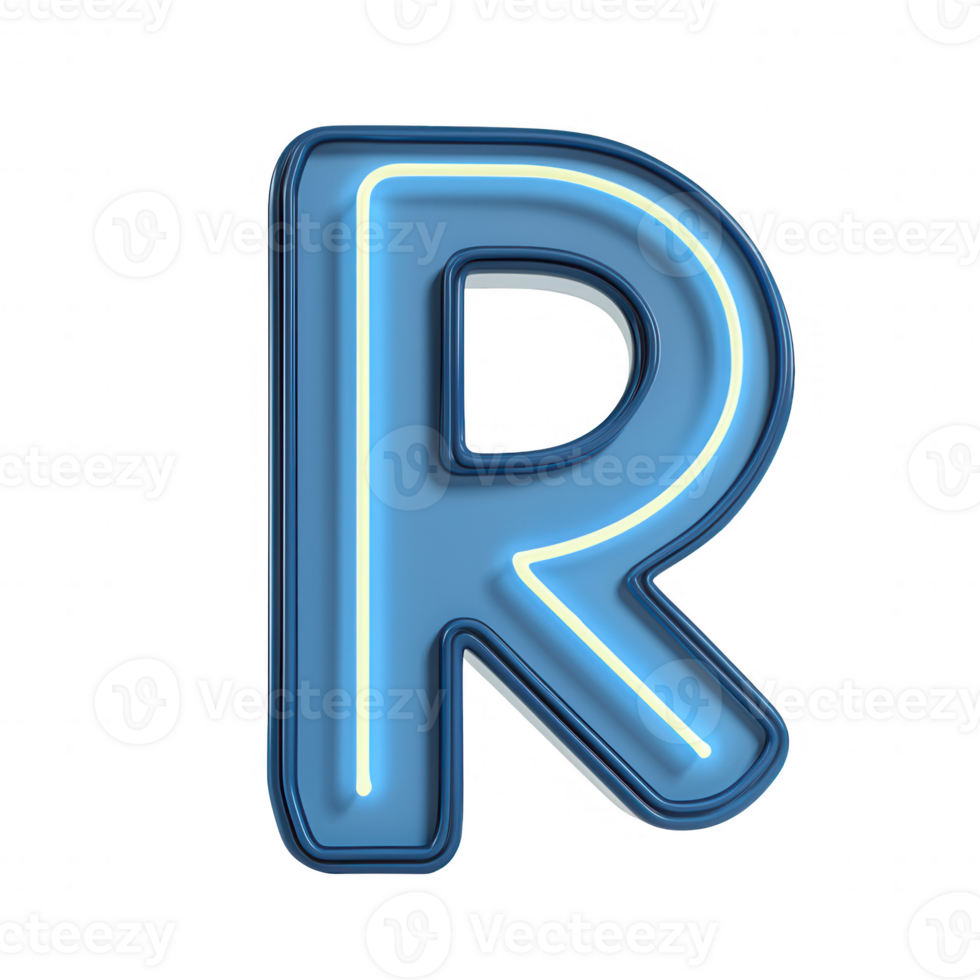 Stylish blue neon letter R suitable for modern designs and creative projects. png
