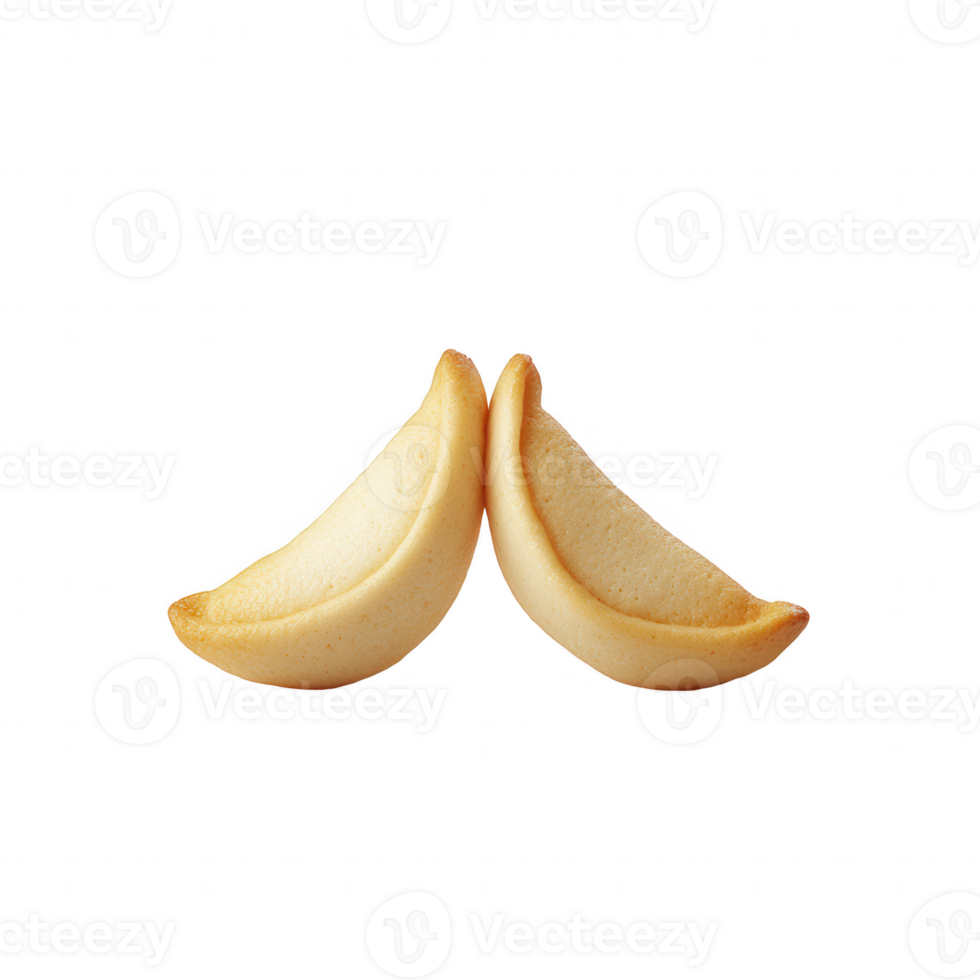 Two fortune cookies showcasing their unique shapes against a plain background. png