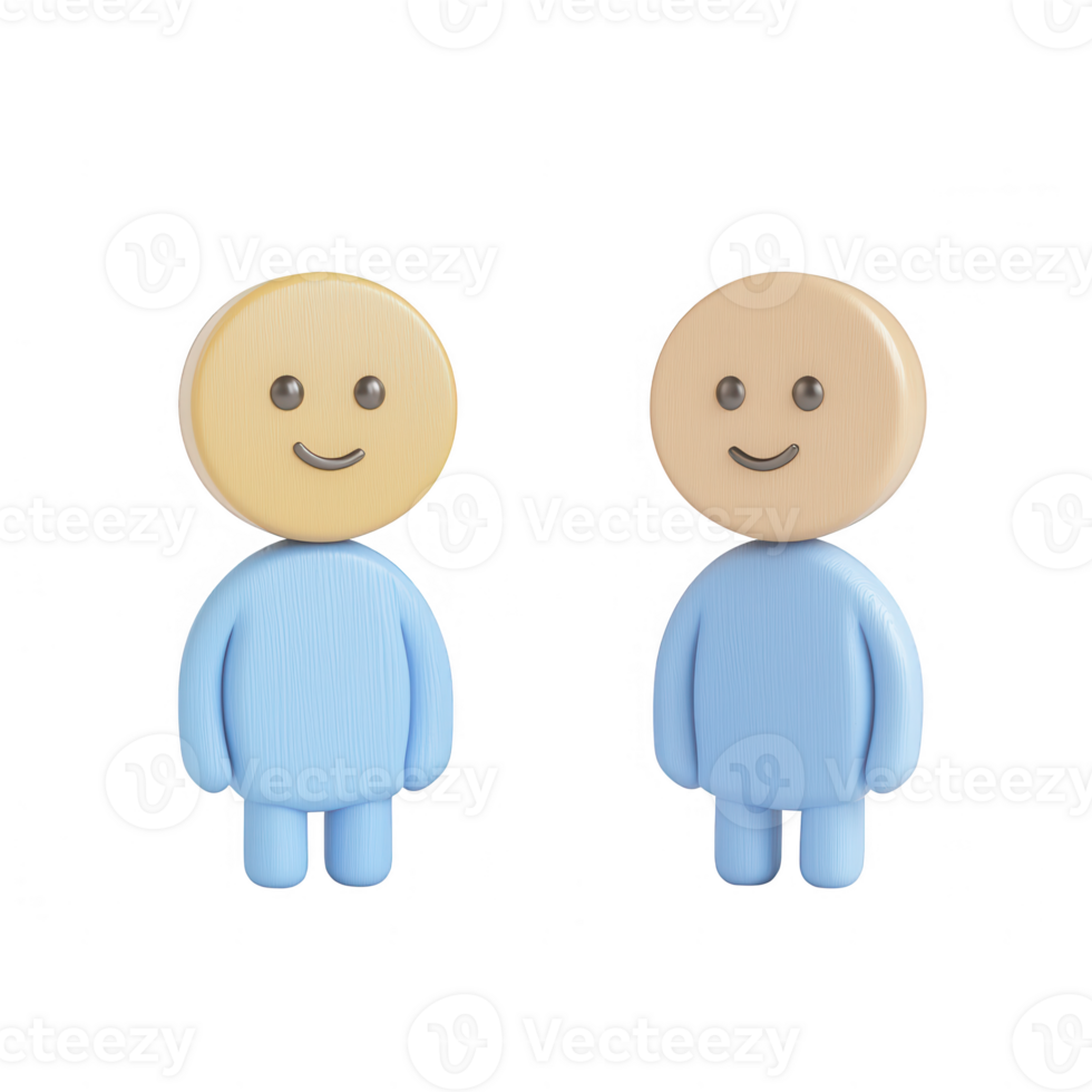 Two playful animated characters with smiling faces in casual clothing. png