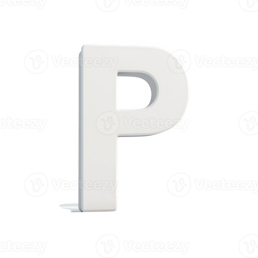 White 3D letter P standing alone, perfect for branding or design projects. png