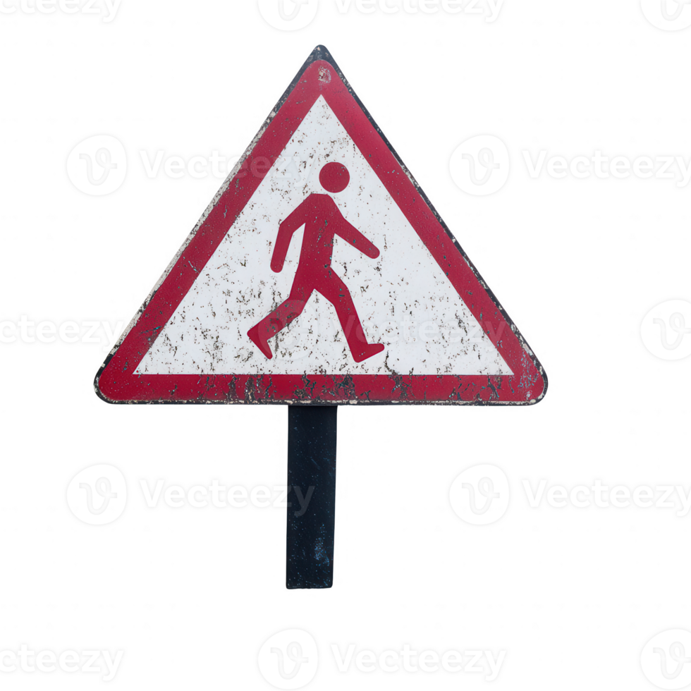 Warning sign indicating pedestrian activity in an area with a walking figure. png