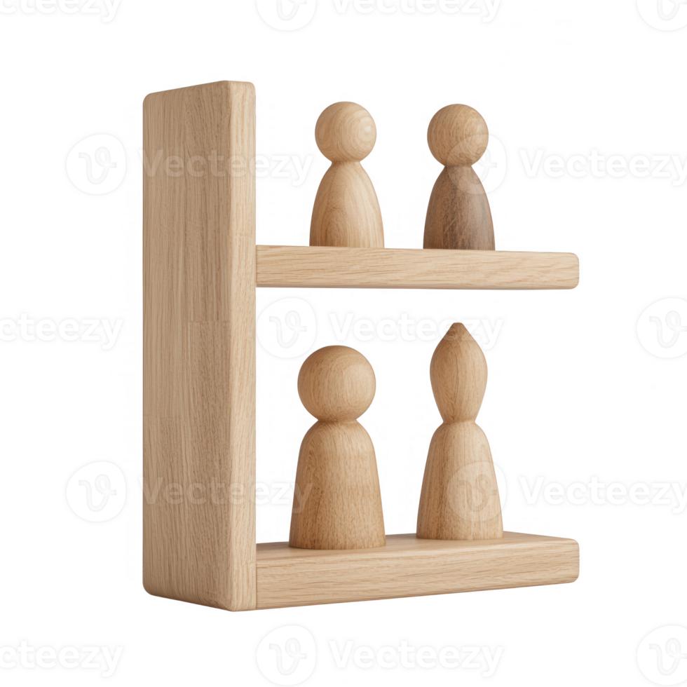 Wooden figures representing teamwork and collaboration in a modern workspace. png