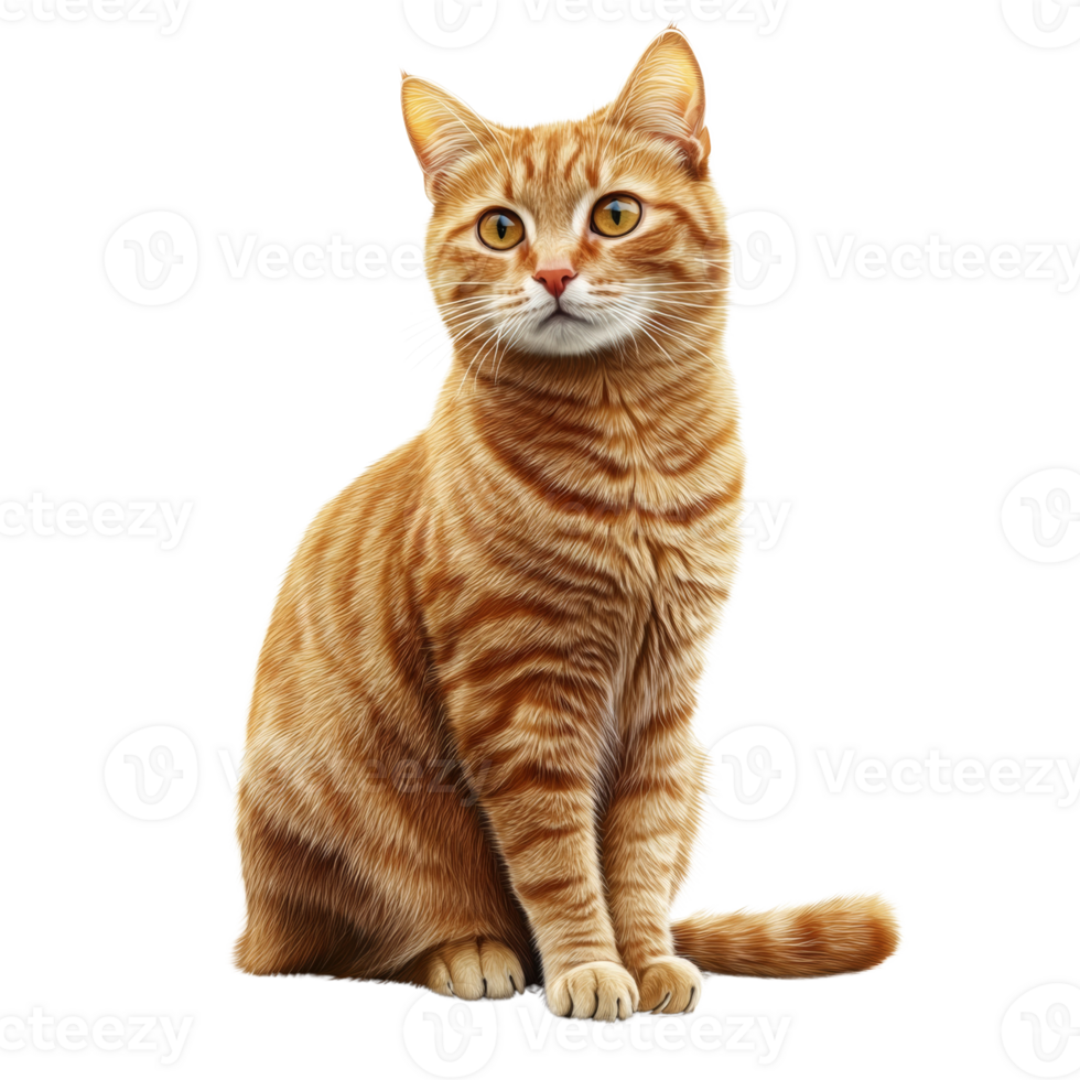 An orange tabby cat sits alertly and attentively png