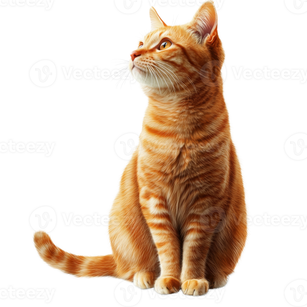 A Ginger Cat Sitting and Gazing Upwards png