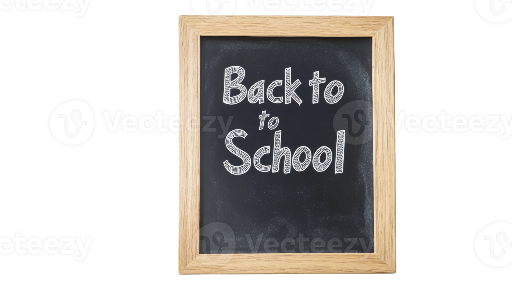 Wooden framed chalkboard displays back to school message. cut out png
