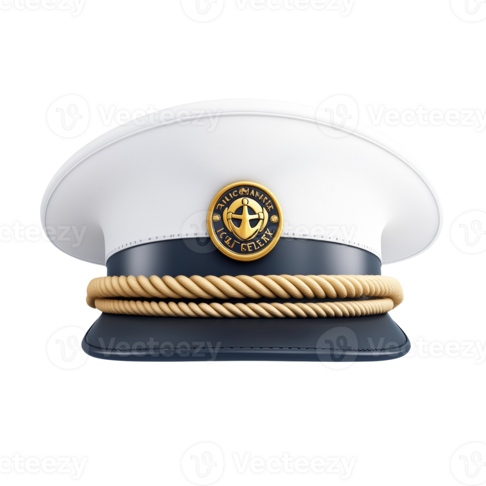 White Captains Hat With Gold Anchor Emblem png