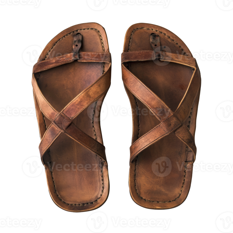 Brown Leather Sandals Displayed Against Black Background png