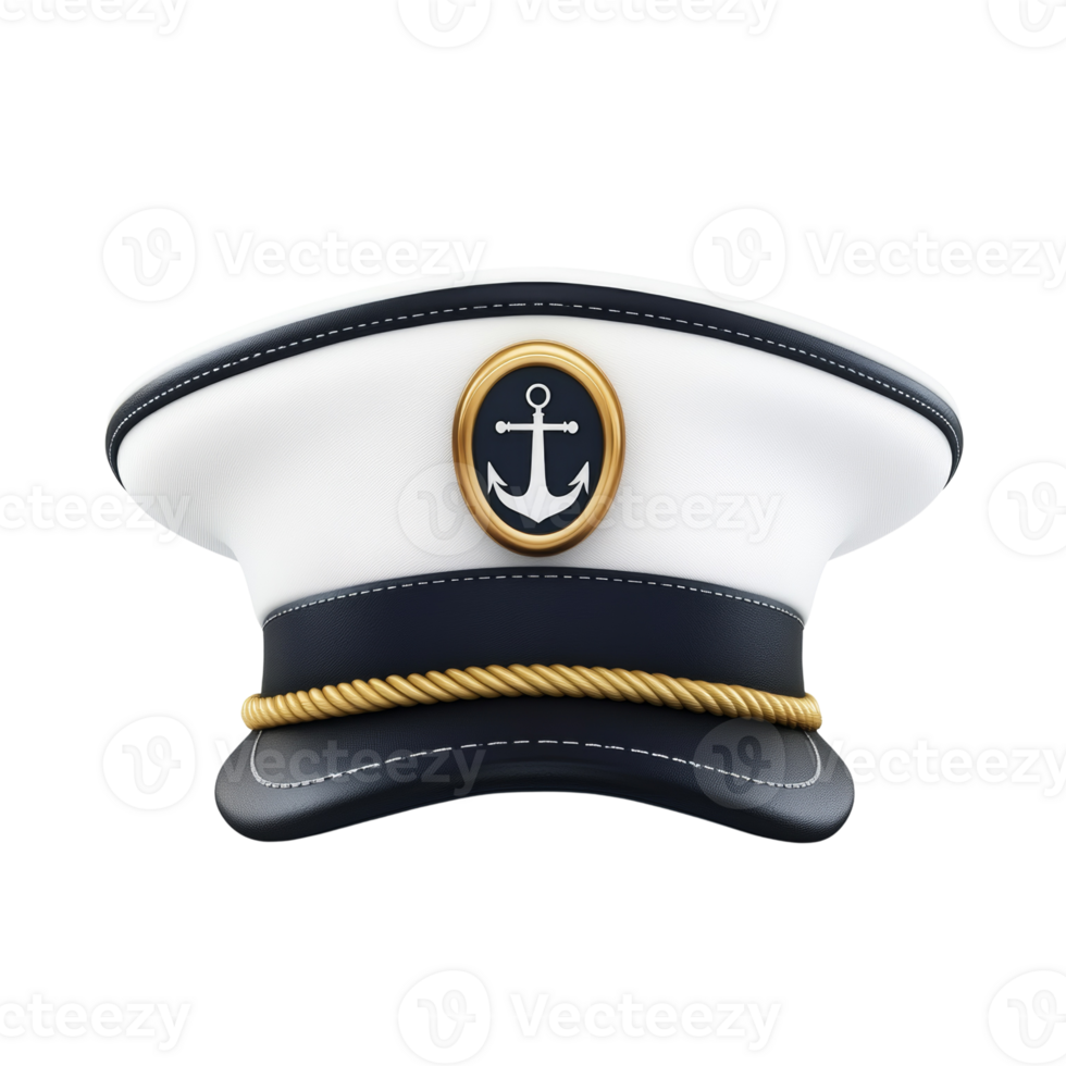 White Captains Hat With Gold Anchor Detail png