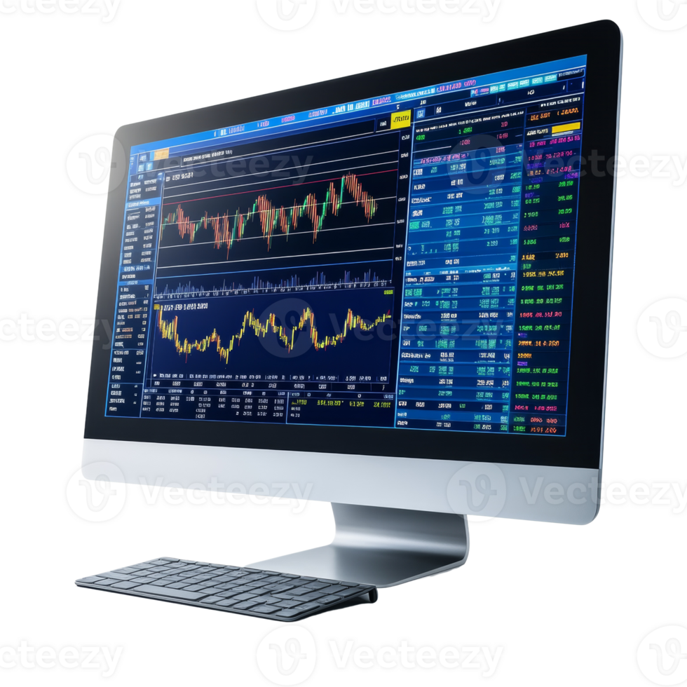 Computer Screen Displays Stock Market Data And Charts png
