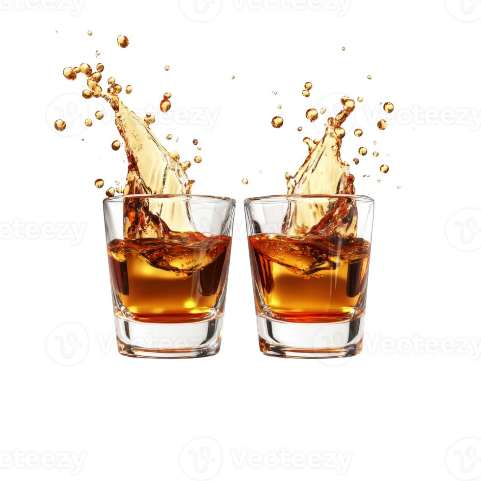 Two Glasses of Whiskey Splashing Dynamically png
