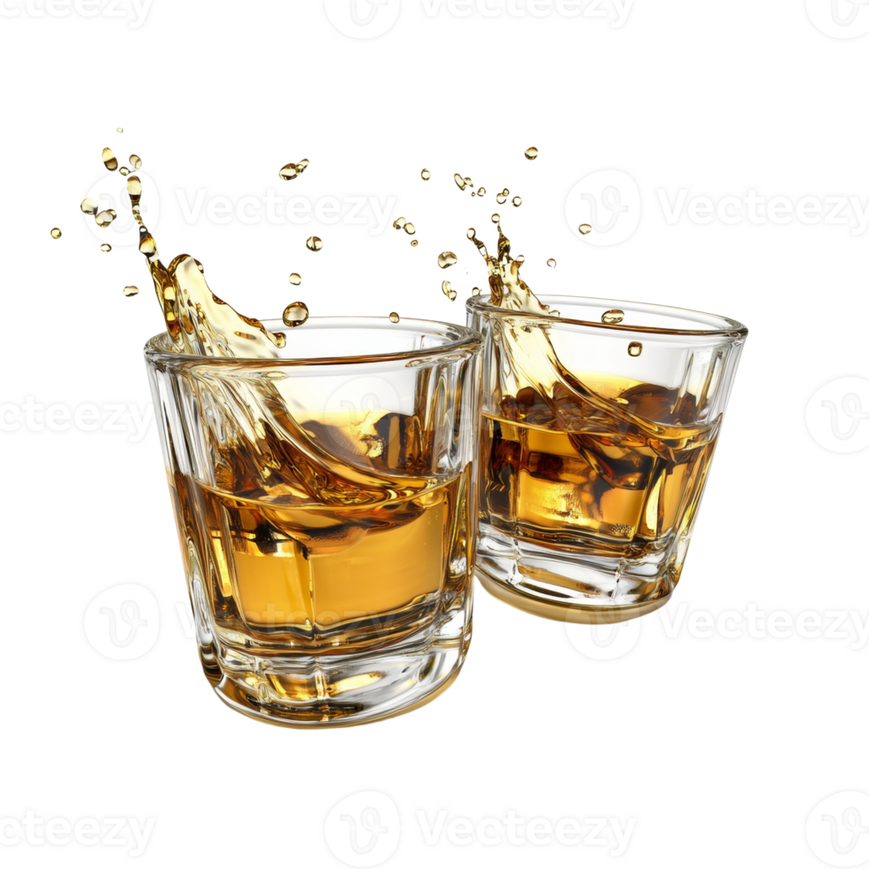Two Glasses of Whiskey Splashing Together png