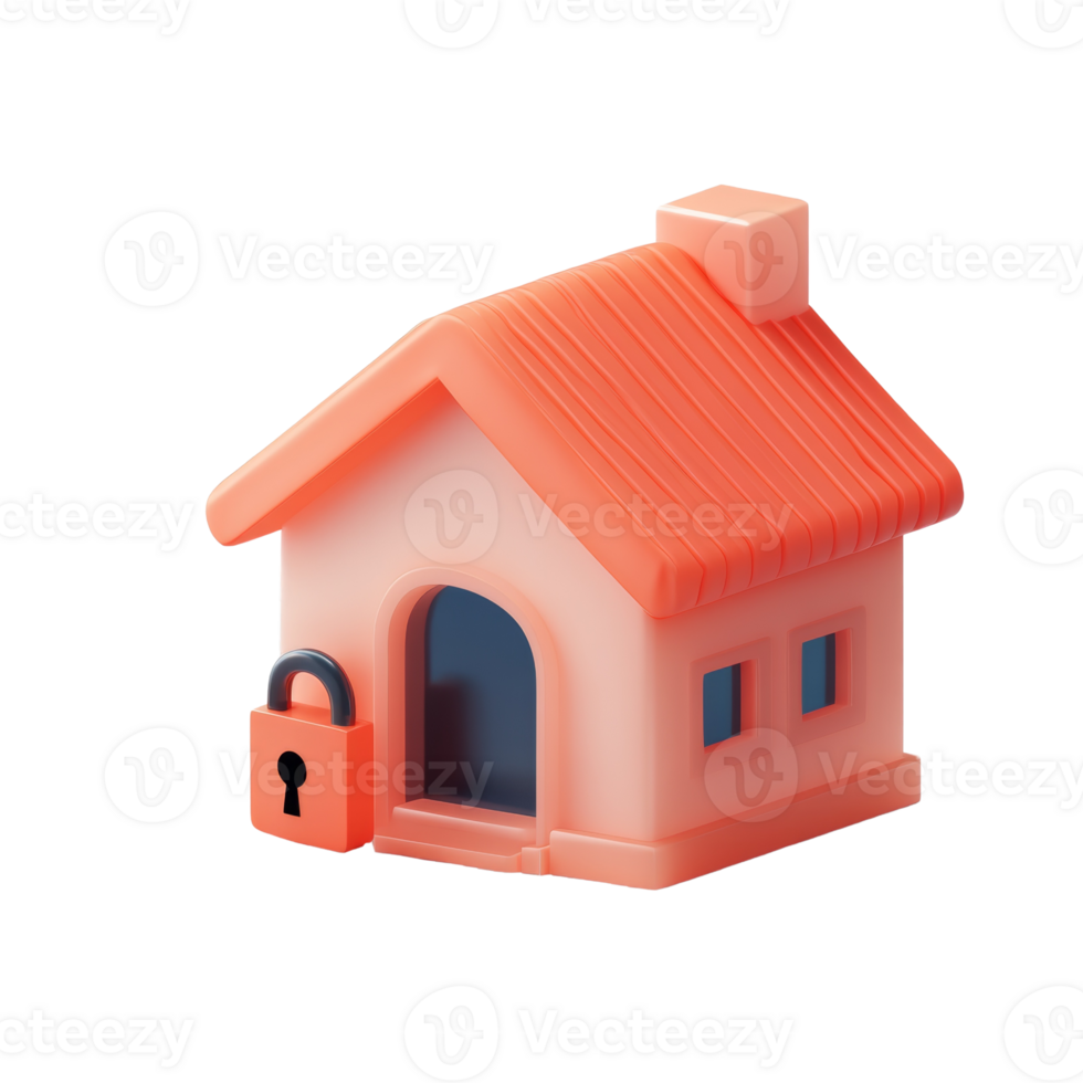 A coral house model with a padlock beside it png