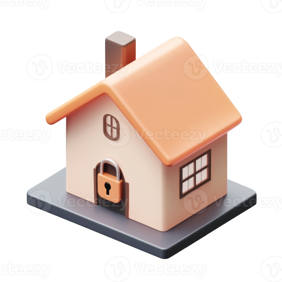 A secure cartoon house with a padlock on its door png