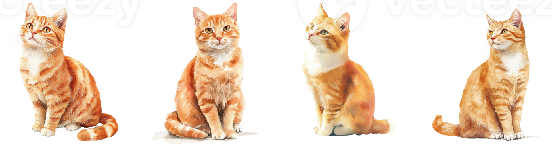 Four Orange Tabby Cats Sitting And Looking Up png