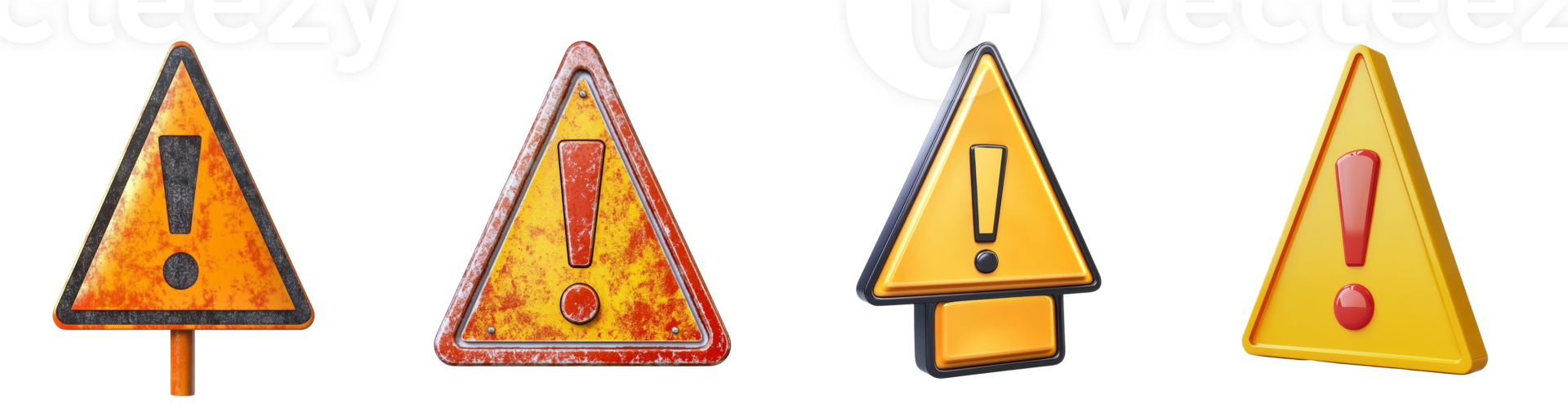 Four Warning Signs Displaying Exclamation Marks png