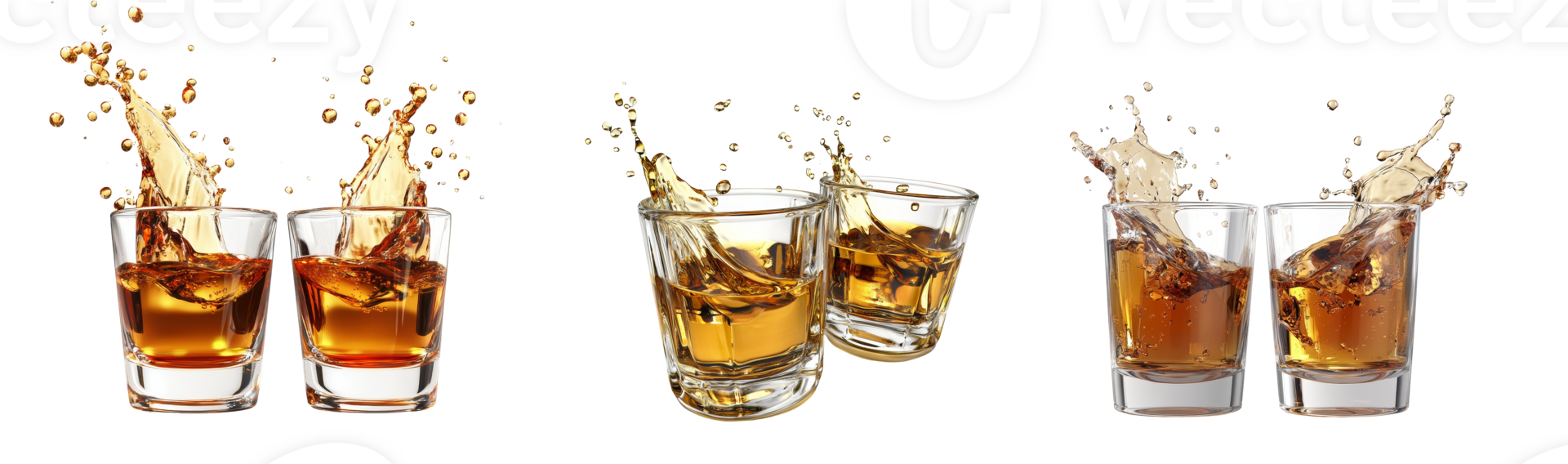 Golden Liquid Splashing Into Shot Glasses png