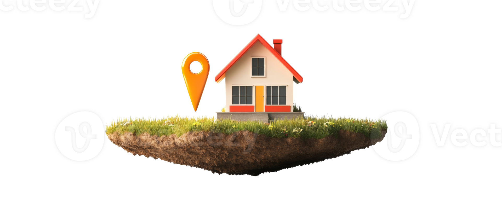 House on a Floating Island with Location Marker. cut out png