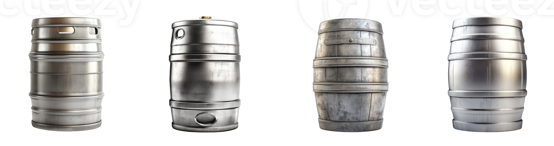 Four Metal and Wooden Beer Barrels Displayed png