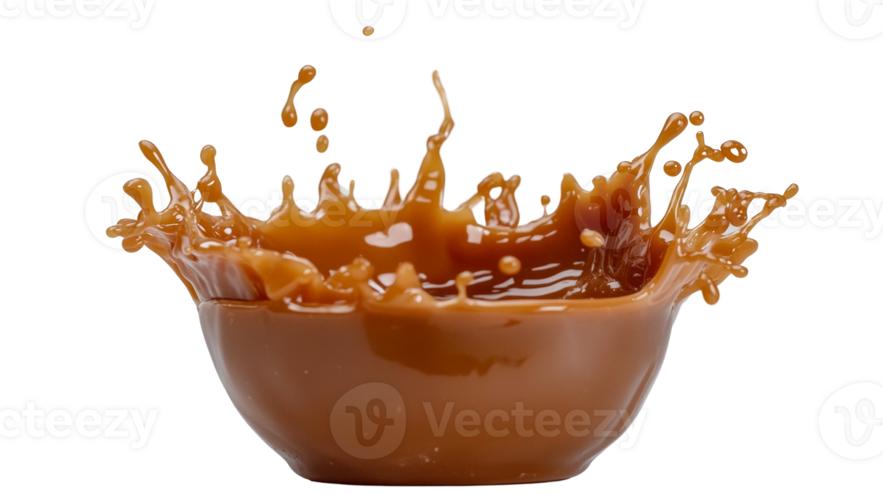 Caramel liquid splashing in a small bowl png