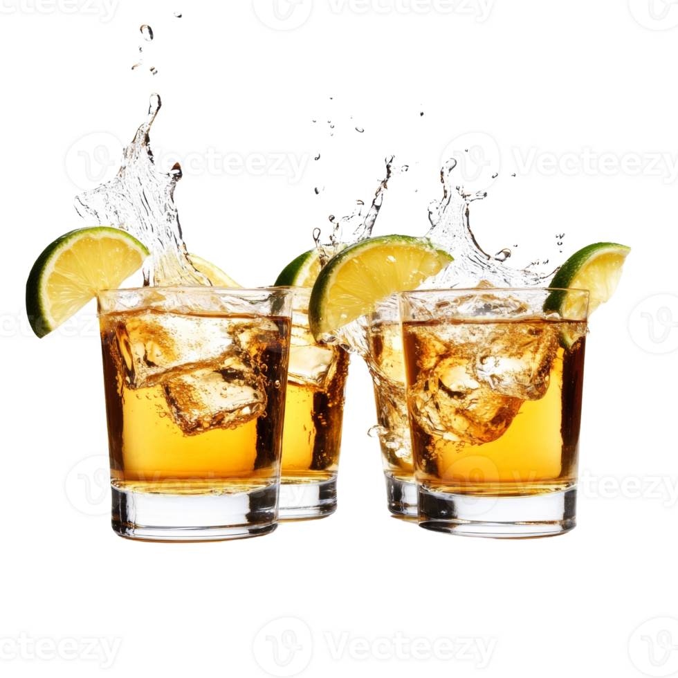 Three Glasses of Iced Alcoholic Beverage with Lime png