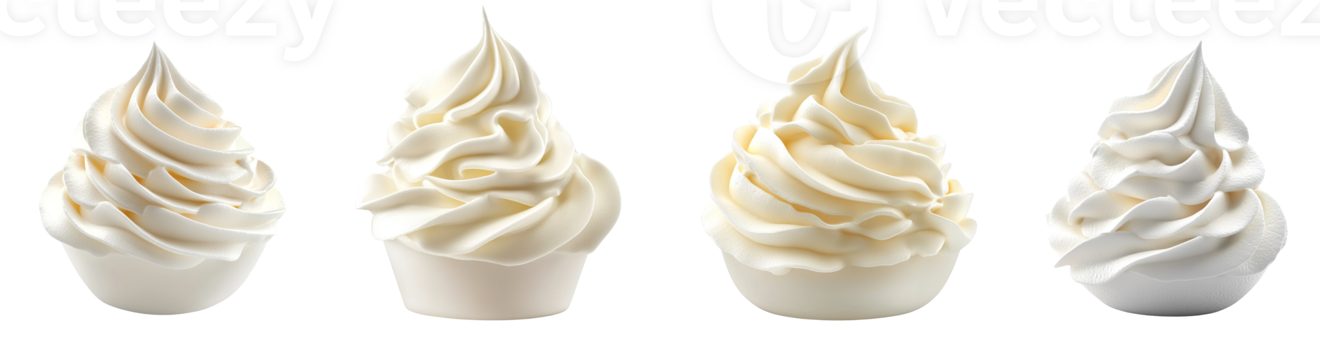 Four servings of creamy vanilla soft serve ice cream png