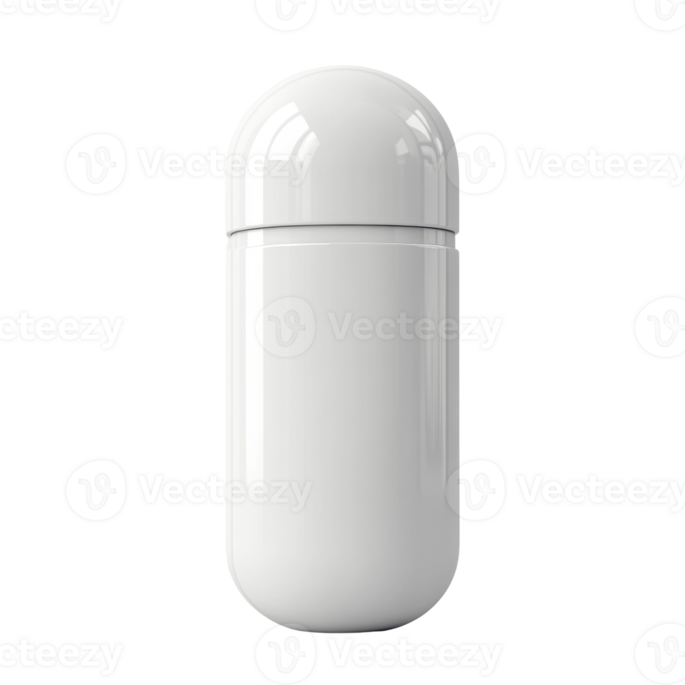 White Capsule Shaped Cosmetic Container Mockup. cut out png