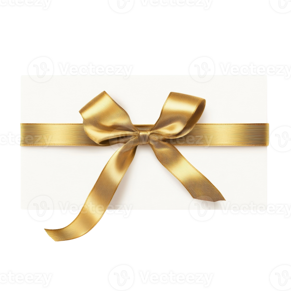 Gold ribbon tied in a bow on white card png