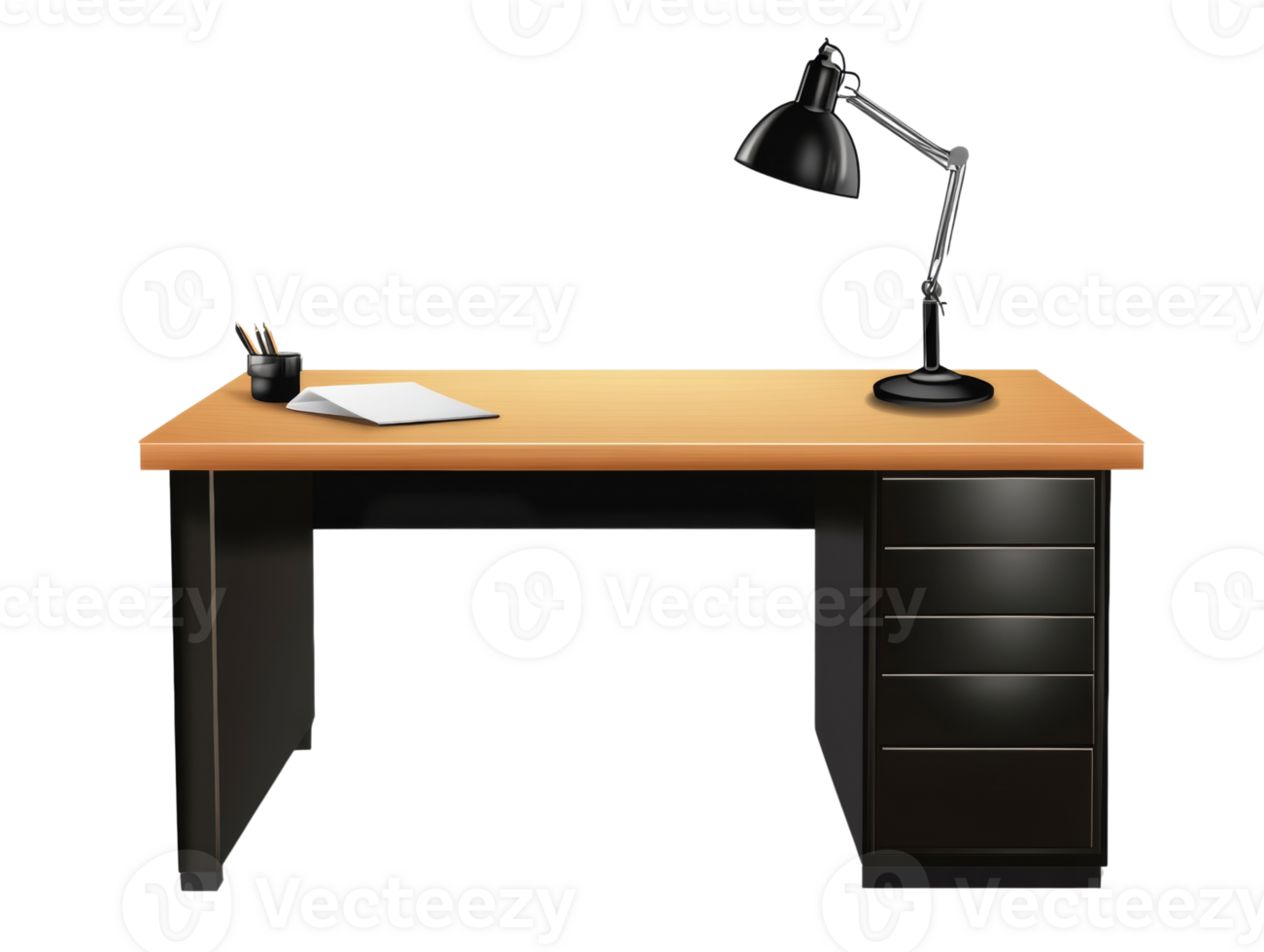 Modern Office Desk with Lamp and Stationery png